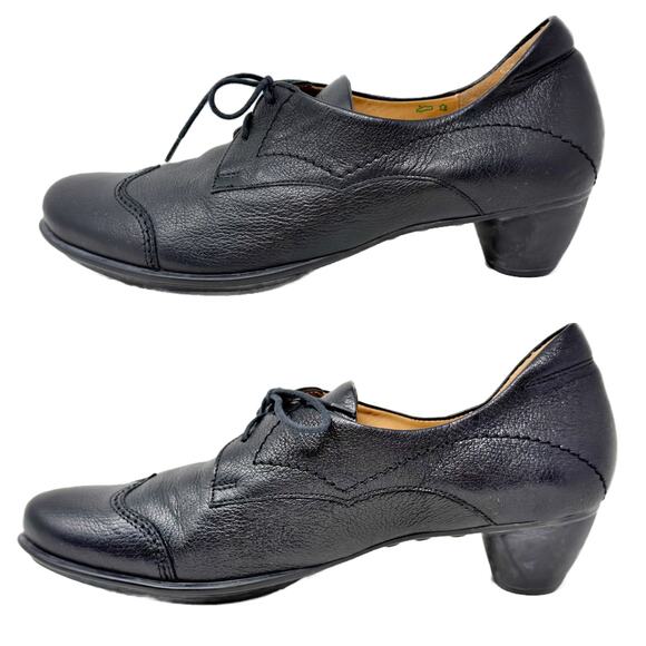 Think! Cuban Heel Lace-Up Oxford Shoes Womens 41 EU 10 US Black Leather - Picture 4 of 13